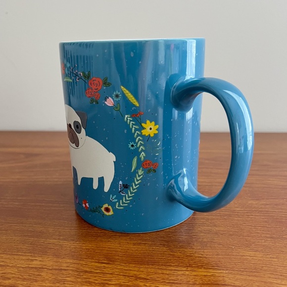 Cynthia Rowley ANTHROPOLOGIE Pug Mug 16 Oz Ceramic Blue Dishwasher Micro Safe - Picture 2 of 5